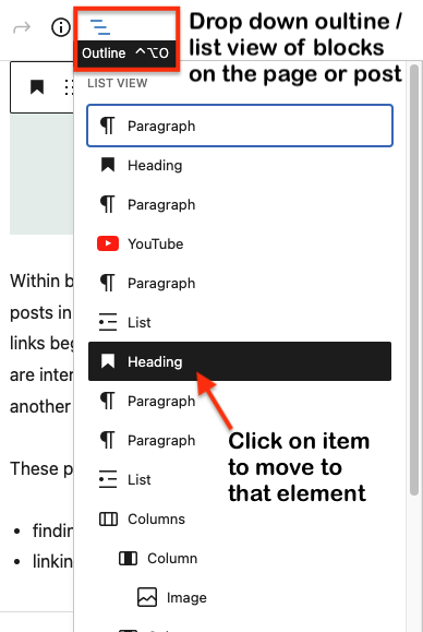 menu view of blocks outline